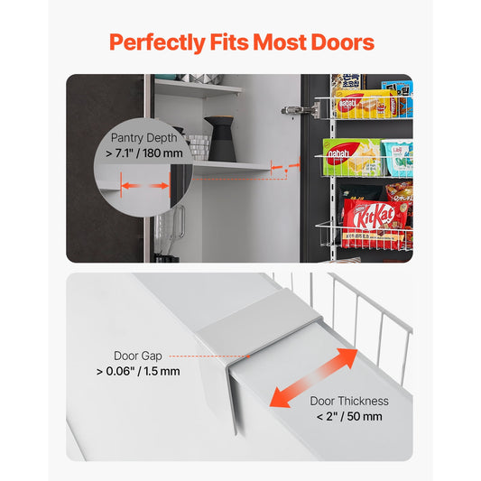 KFFKFF Door-Mounted Pantry Organizer, 8-Level Storage Solution, Robust Steel Constructed Spice Holder, Customizable Wall-Mounted Condiment Shelves, Suitable for Home Kitchen, Laundry Area, Bathroom