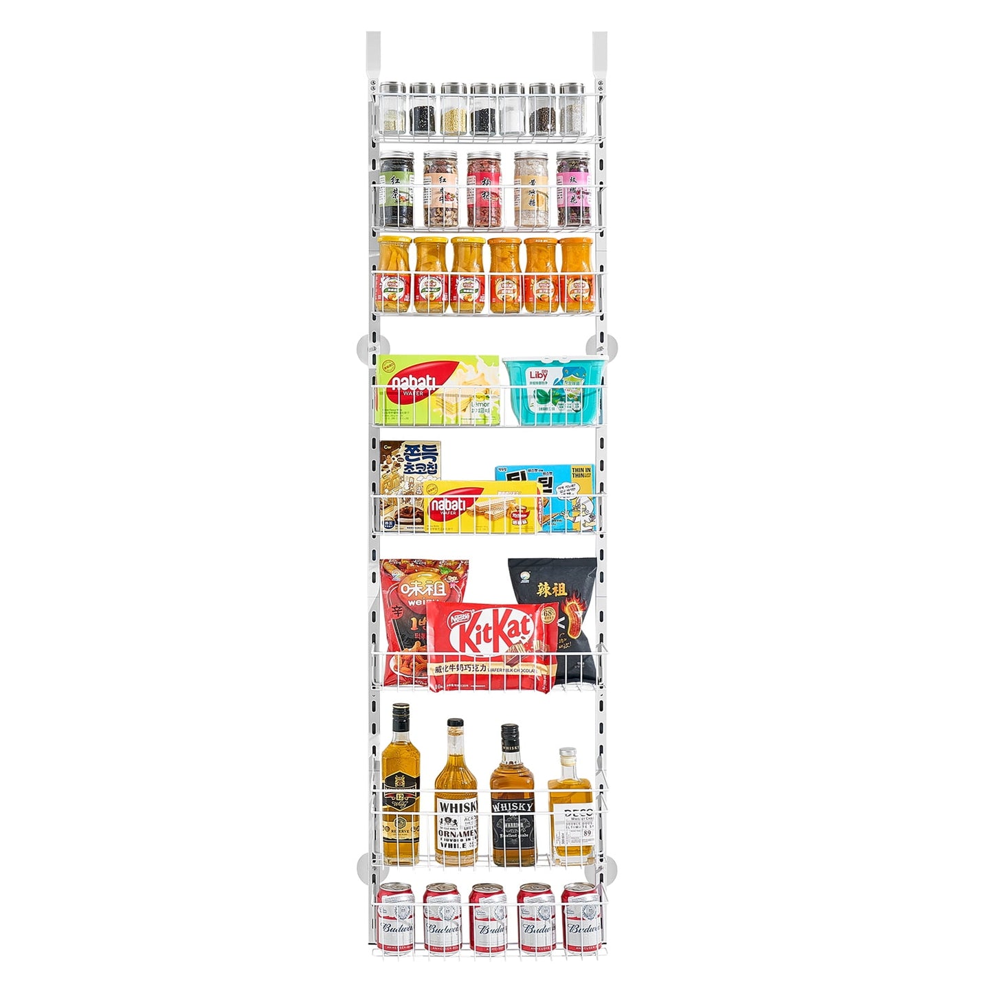 KFFKFF Door-Mounted Pantry Organizer, 8-Level Storage Solution, Robust Steel Constructed Spice Holder, Customizable Wall-Mounted Condiment Shelves, Suitable for Home Kitchen, Laundry Area, Bathroom
