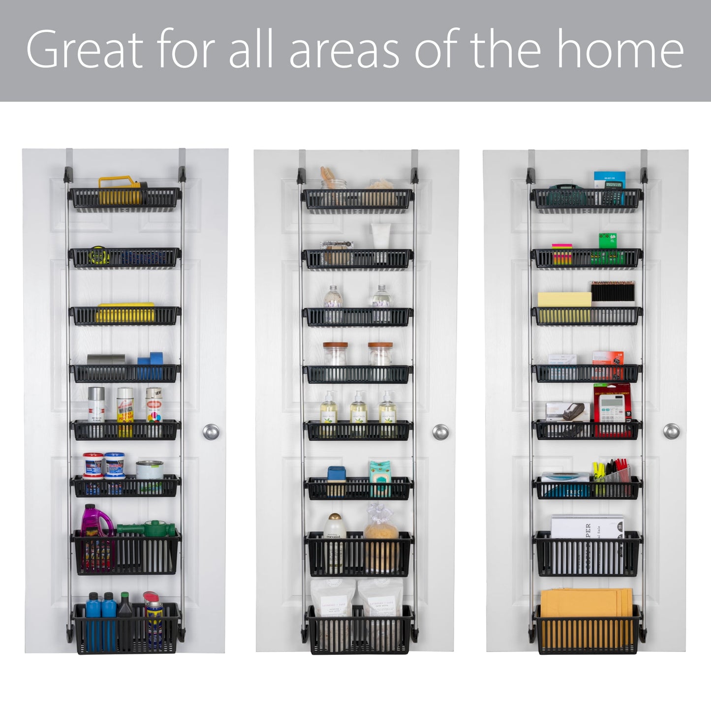 Smart Design 8-Tier Over-The-Door Hanging Pantry Organizer with 2 Deep and 6 Full Baskets - Black