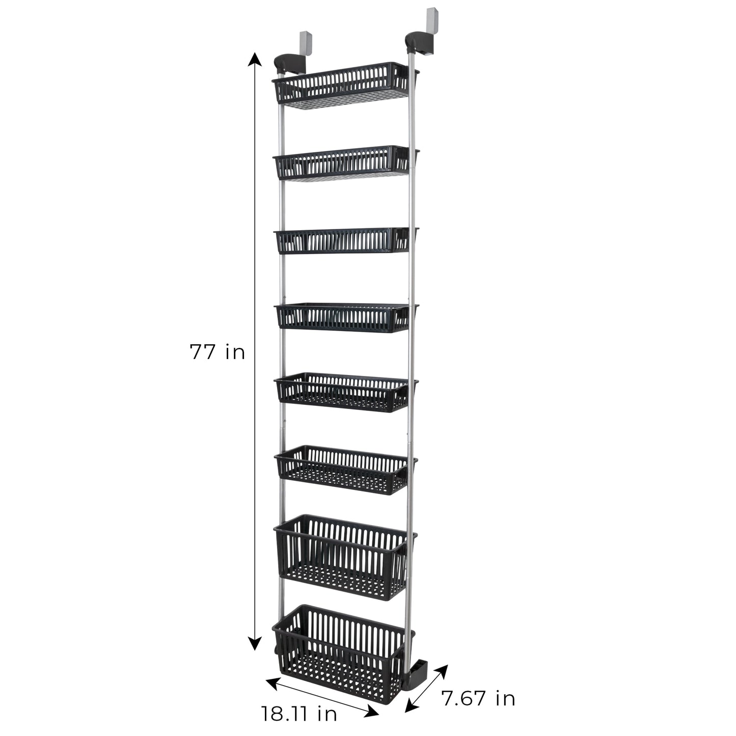 Smart Design 8-Tier Over-The-Door Hanging Pantry Organizer with 2 Deep and 6 Full Baskets - Black