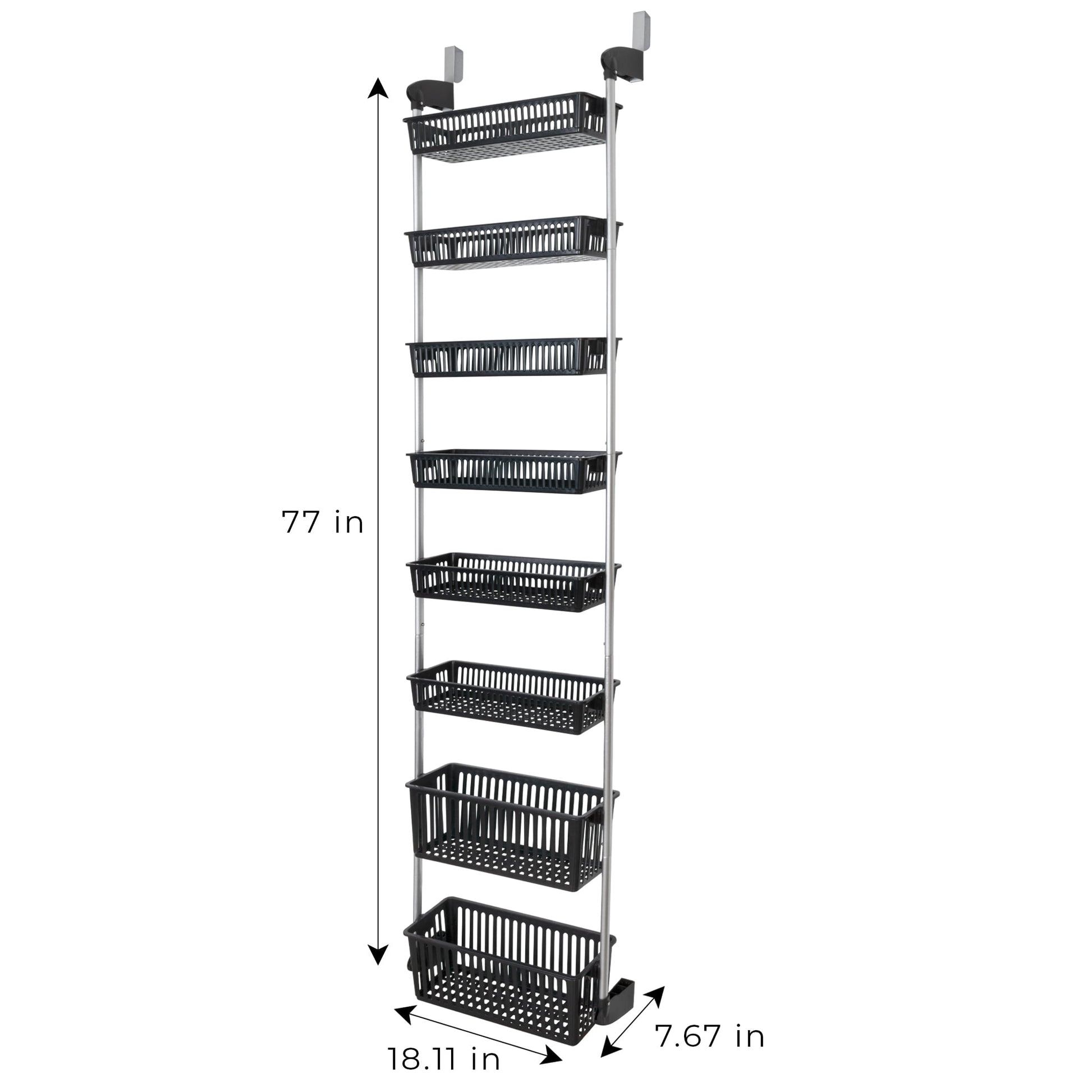 Smart Design 8-Tier Over-The-Door Hanging Pantry Organizer with 2 Deep and 6 Full Baskets - Black