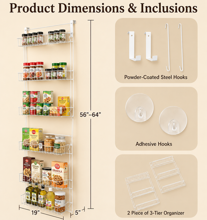 6-Tier Adjustable Door Pantry Organizer