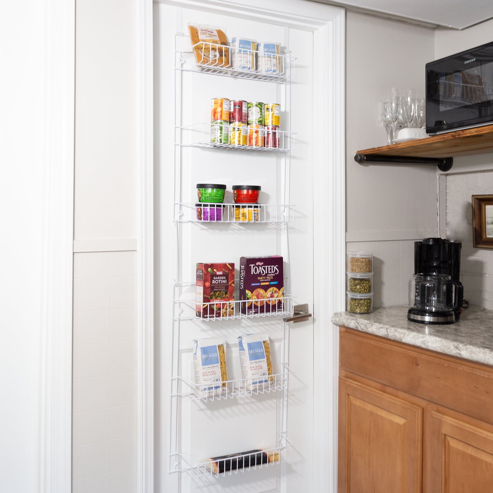 Lavish Home 6-Tier Adjustable Over the Door Pantry Organizer - Powder-Coated Steel Hanging Pantry Shelves and Rack for Kitchen Organization (White)