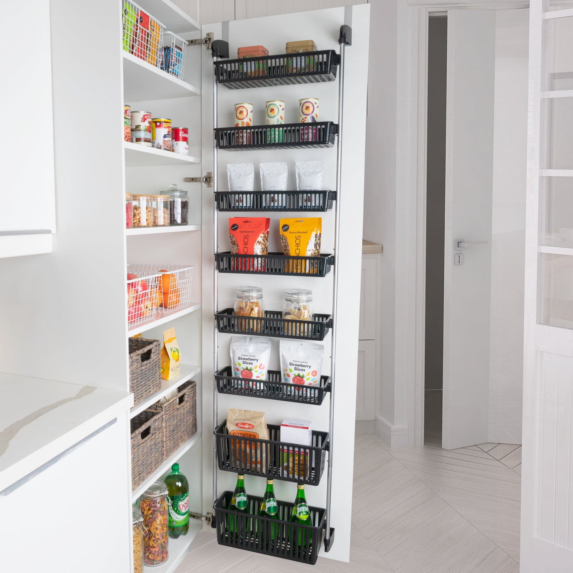 Smart Design 8-Tier Over-The-Door Hanging Pantry Organizer with 2 Deep and 6 Full Baskets - Black