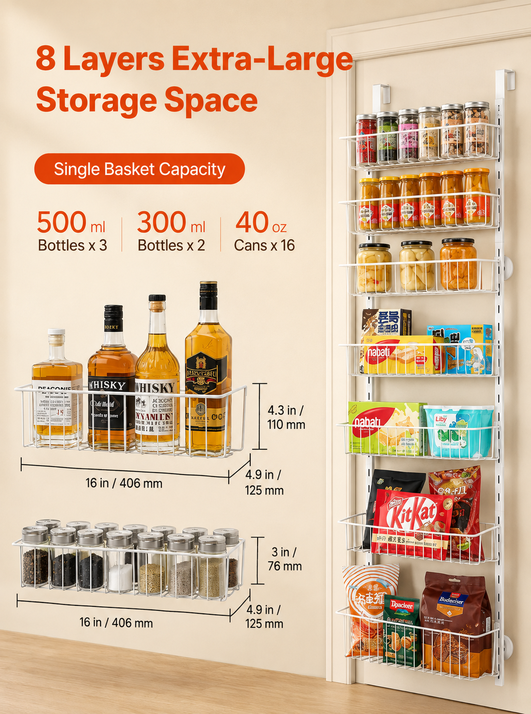8-Level Door-Mounted Pantry Organizer
