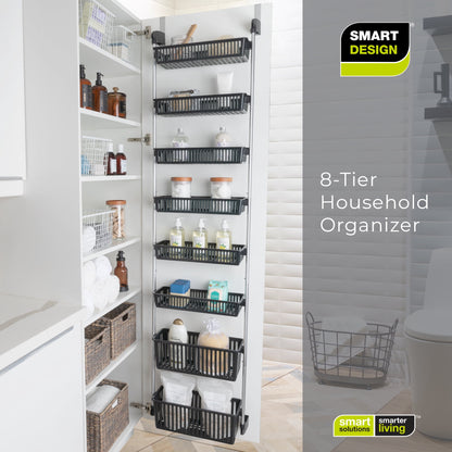 Smart Design 8-Tier Over-The-Door Hanging Pantry Organizer with 2 Deep and 6 Full Baskets - Black