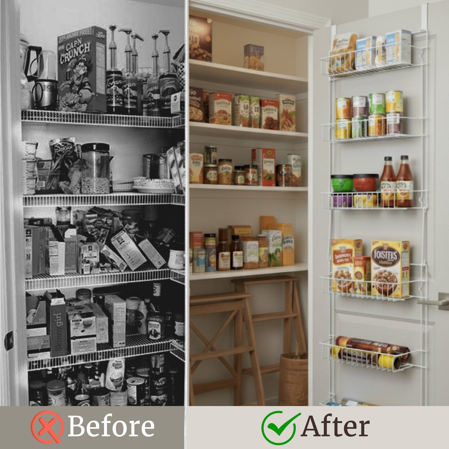 Lavish Home 6-Tier Adjustable Over the Door Pantry Organizer - Powder-Coated Steel Hanging Pantry Shelves and Rack for Kitchen Organization (White)