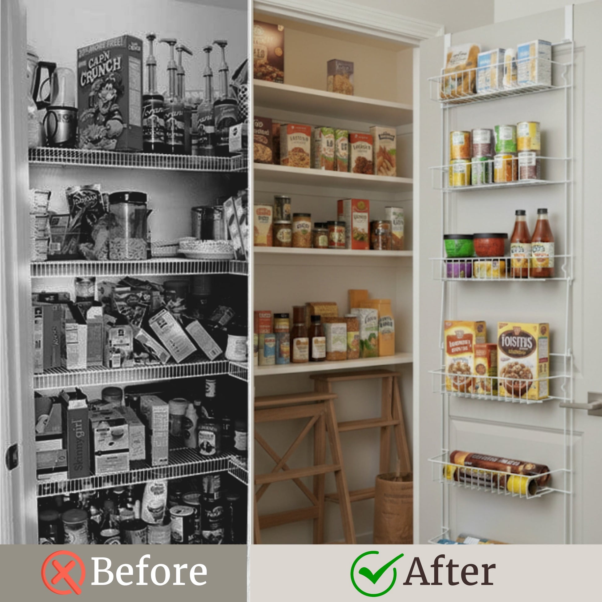 Lavish Home 6-Tier Adjustable Over the Door Pantry Organizer - Powder-Coated Steel Hanging Pantry Shelves and Rack for Kitchen Organization (White)