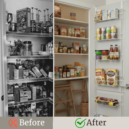 Lavish Home 6-Tier Adjustable Over the Door Pantry Organizer - Powder-Coated Steel Hanging Pantry Shelves and Rack for Kitchen Organization (White)