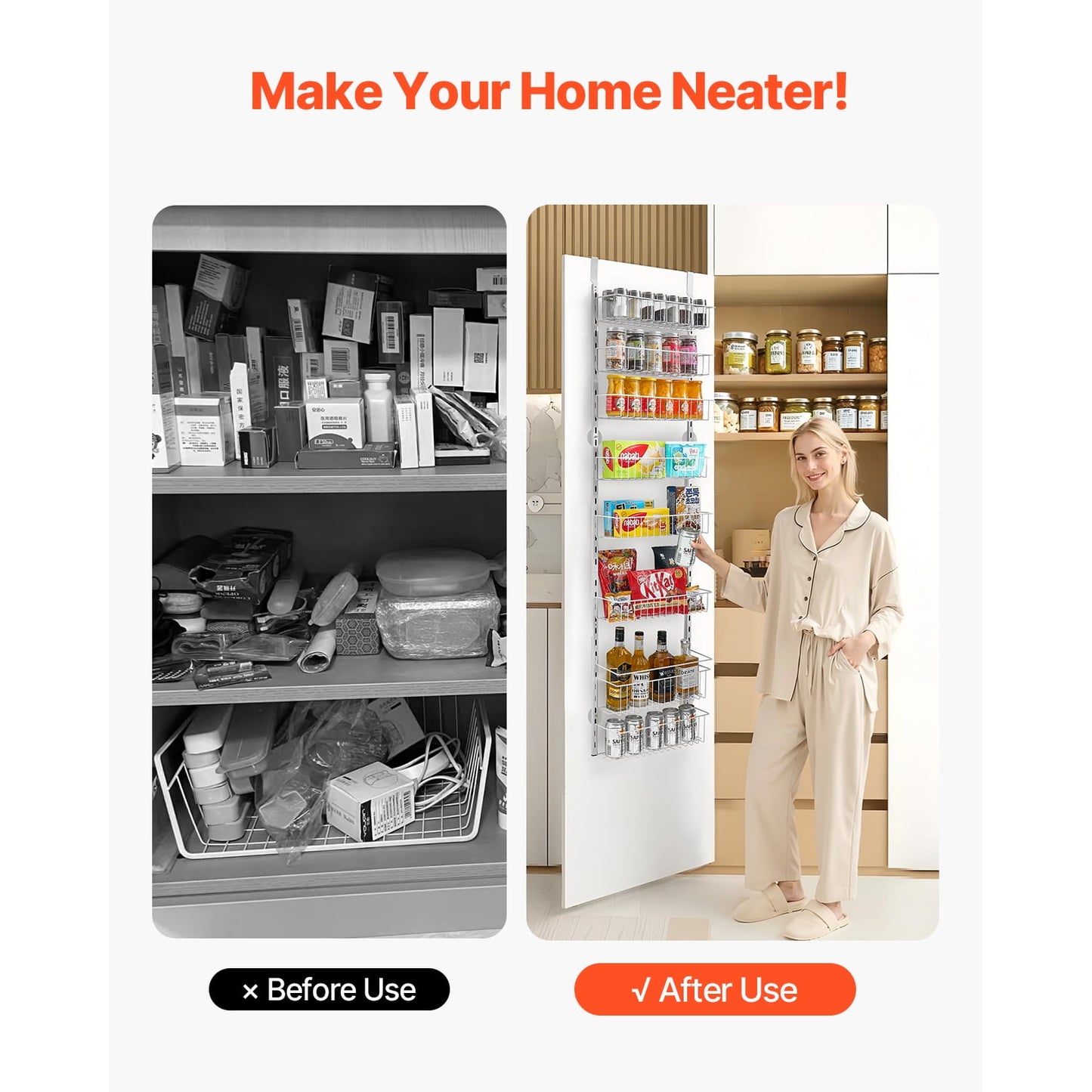 KFFKFF Door-Mounted Pantry Organizer, 8-Level Storage Solution, Robust Steel Constructed Spice Holder, Customizable Wall-Mounted Condiment Shelves, Suitable for Home Kitchen, Laundry Area, Bathroom