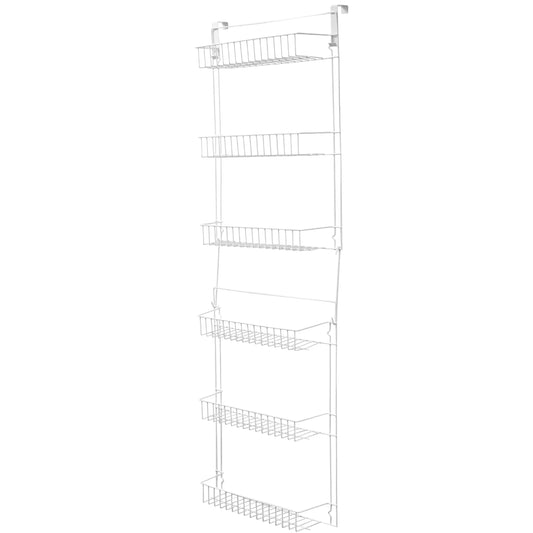 Lavish Home 6-Tier Adjustable Over the Door Pantry Organizer - Powder-Coated Steel Hanging Pantry Shelves and Rack for Kitchen Organization (White)