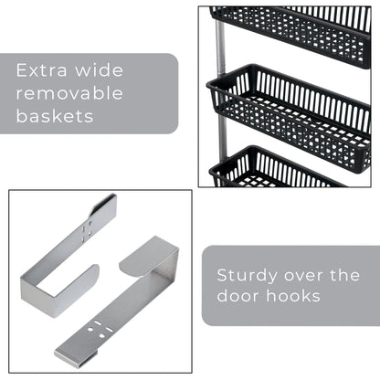 Smart Design 8-Tier Over-The-Door Hanging Pantry Organizer with 2 Deep and 6 Full Baskets - Black