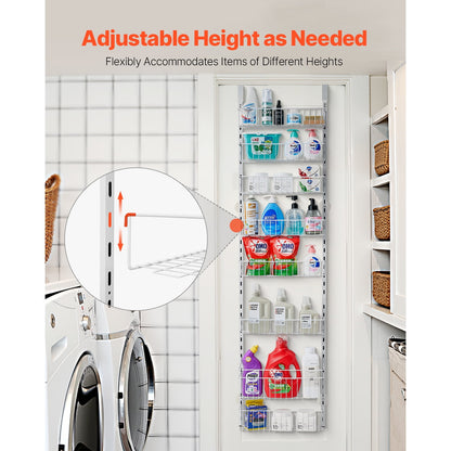 KFFKFF Door-Mounted Pantry Organizer, 8-Level Storage Solution, Robust Steel Constructed Spice Holder, Customizable Wall-Mounted Condiment Shelves, Suitable for Home Kitchen, Laundry Area, Bathroom
